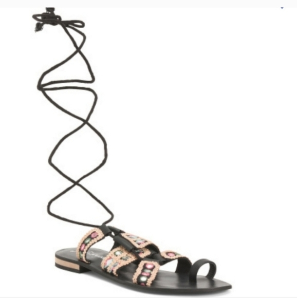 New Free People Leather Mantra Mirror Sandals in Black 🖤 EU 38½ - Picture 1 of 10